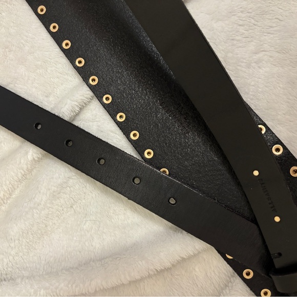 All Saints Black Leather Maxie Studded Belt with Gold Pyramid Studs - Picture 6 of 7